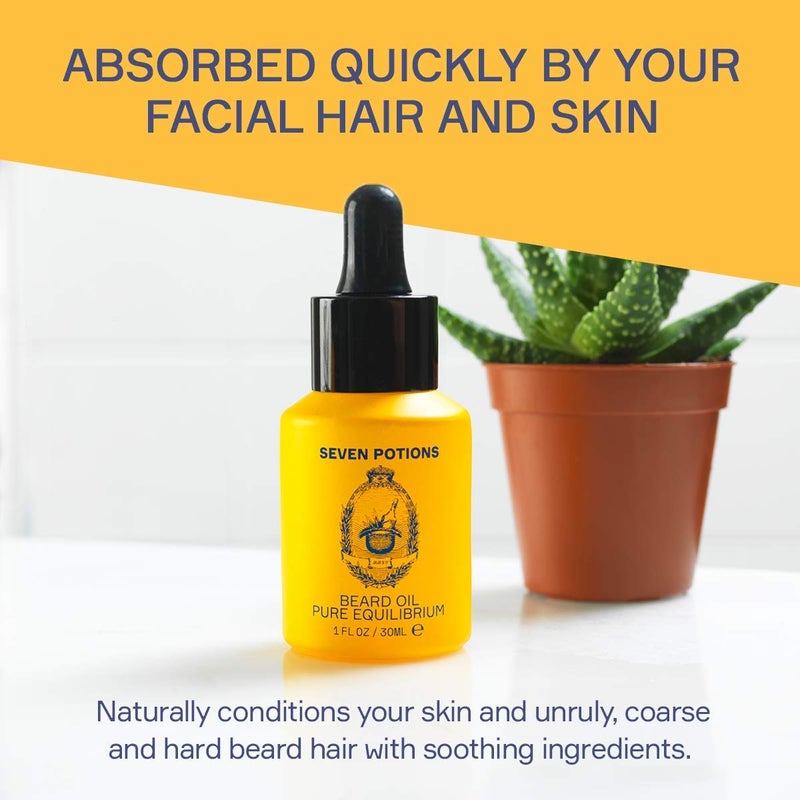 SEVEN POTIONS Natural Beard Oil for Men 1 FL OZ / 30ml â€” Fragrance Free & Unscented Beard Softener & Conditioner â€” Vegan Conditioning Oil That Helps Prevent Itch & Dandruff (Pure Equilibrium) - Image 2